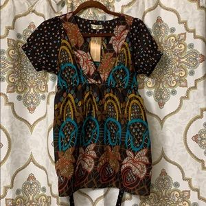 Hippie BoHo retro short sleeve flowy top flowers